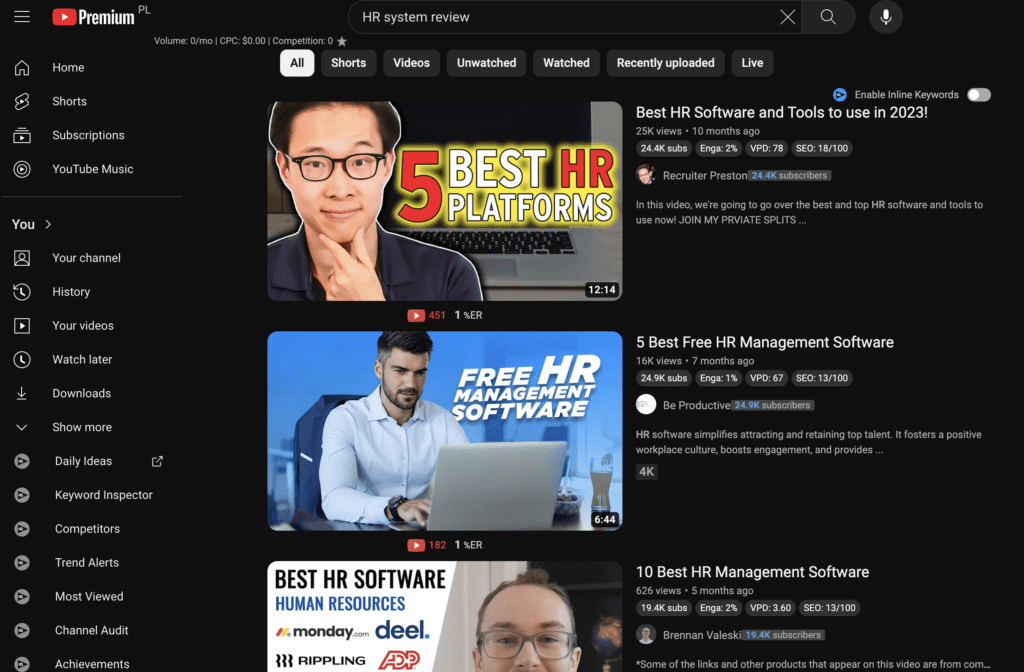 An example of YouTube search result page for a B2B product.