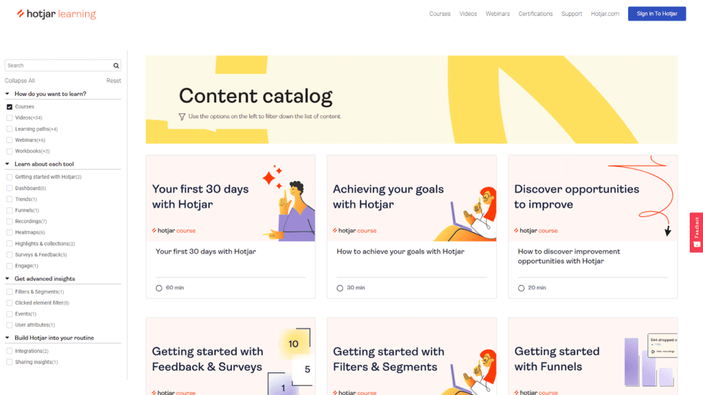 product-led content marketing example: hotjar learning platform